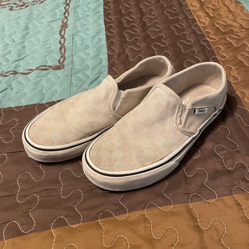 Vans Cream Checkered Slip-On Shoes